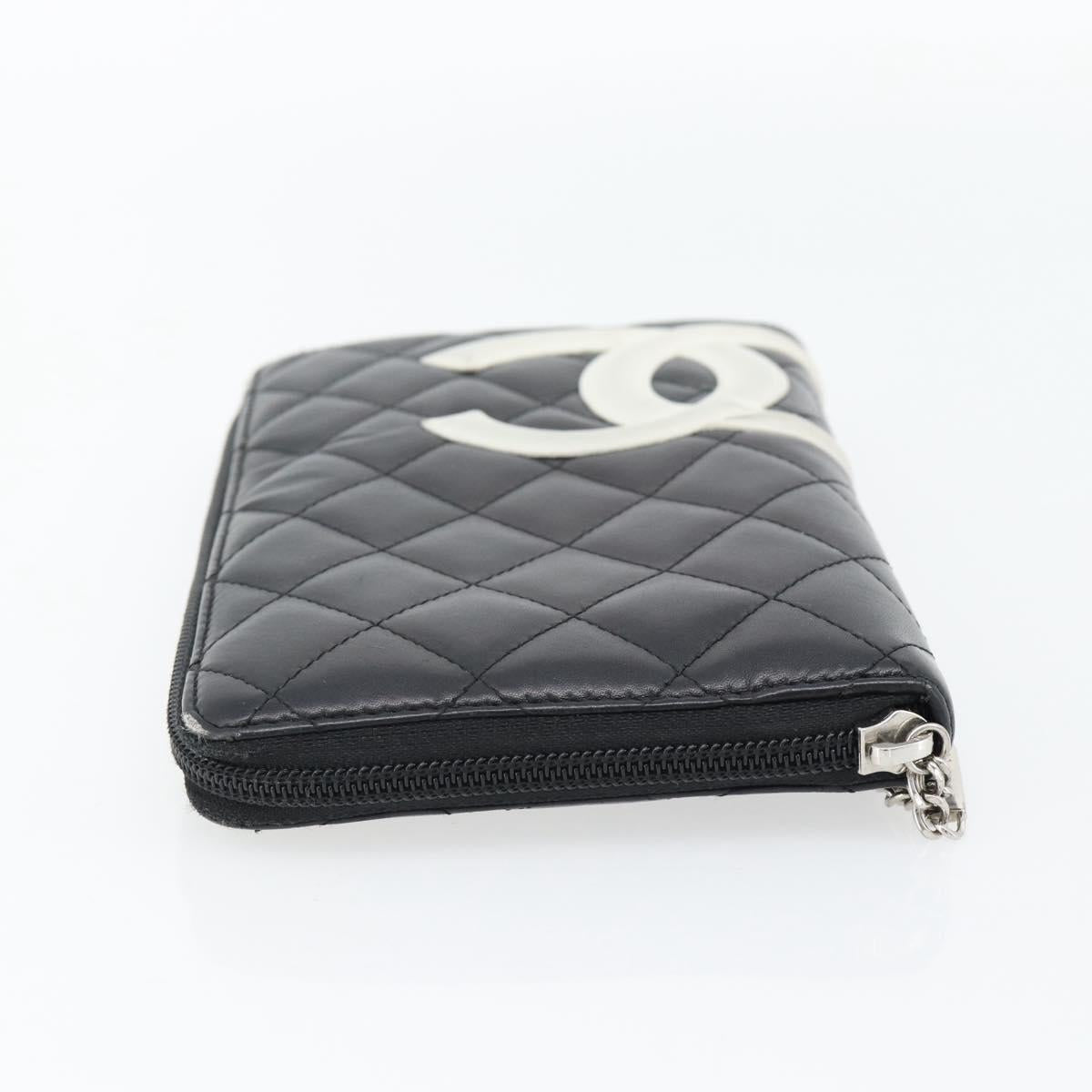 CHANEL Matelasse Cambon Line Wallet Leather Black Silver CC Auth 181671A