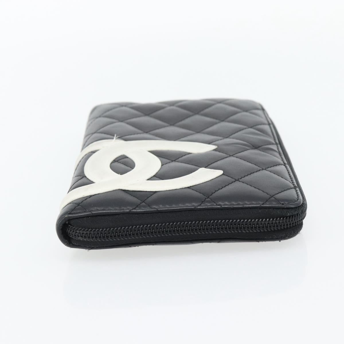 CHANEL Matelasse Cambon Line Wallet Leather Black Silver CC Auth 181671A