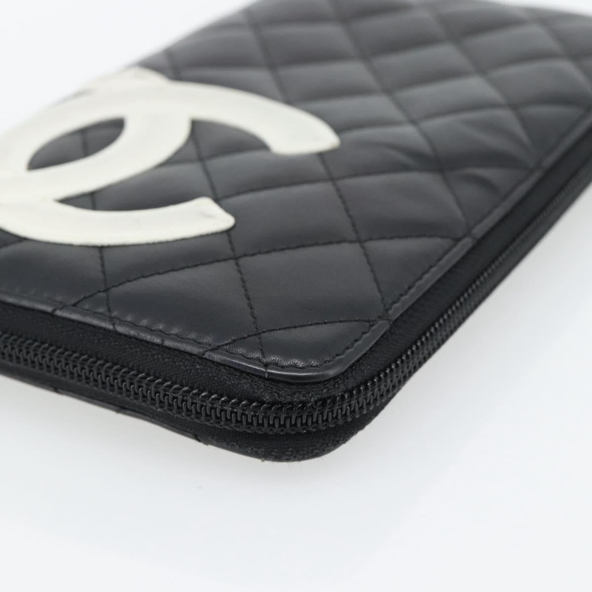 CHANEL Matelasse Cambon Line Wallet Leather Black Silver CC Auth 181671A