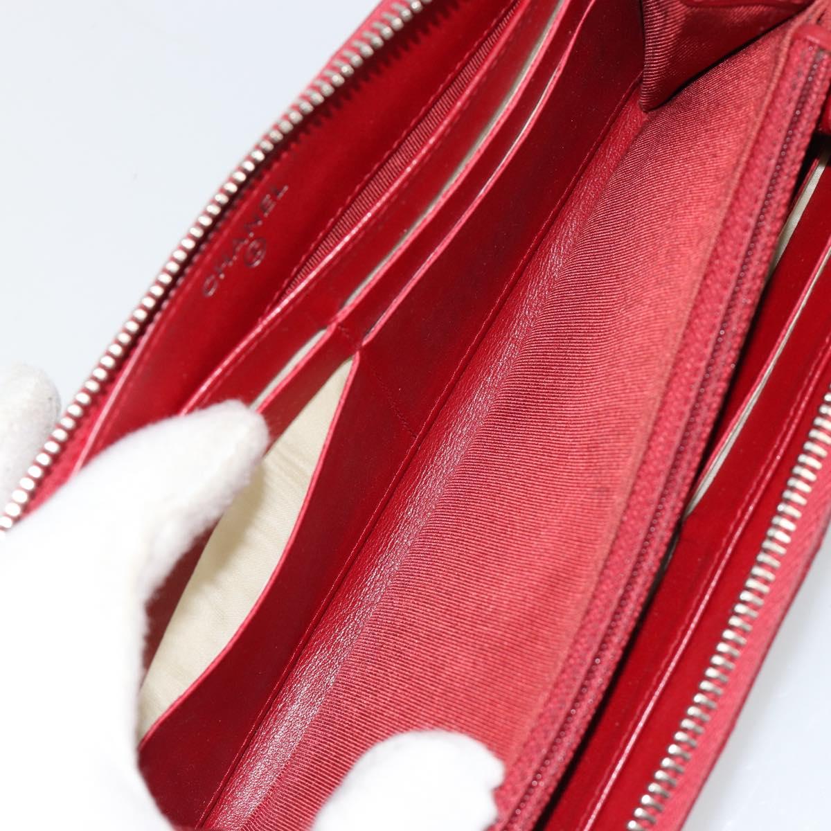 CHANEL Matelasse Long Wallet Caviar Skin Red Silver CC Auth 181674A
