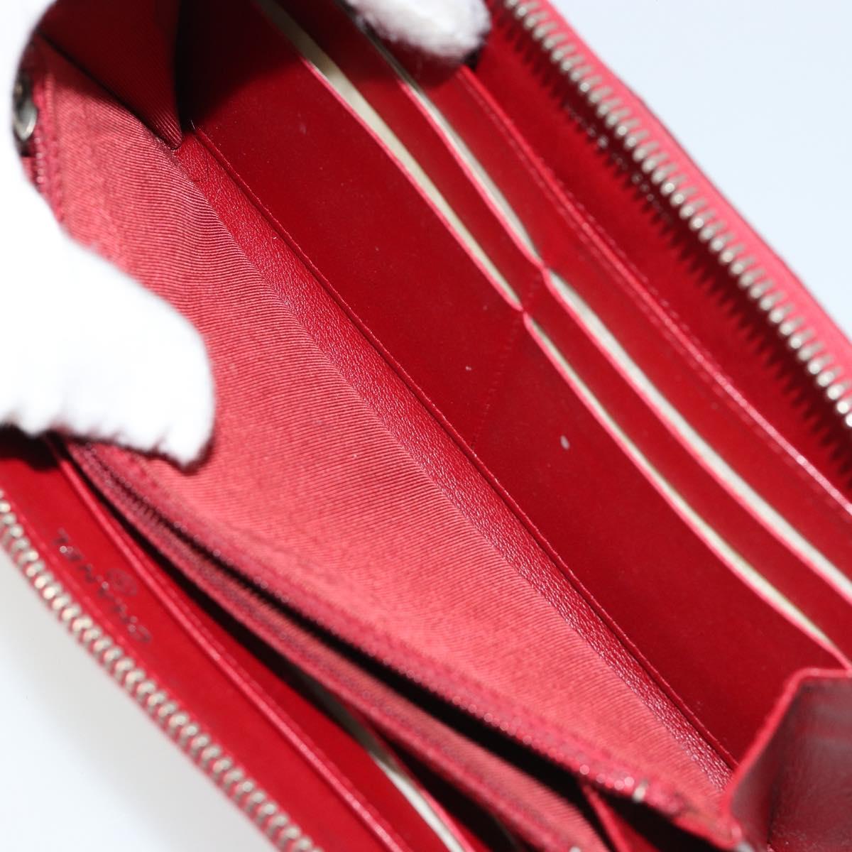 CHANEL Matelasse Long Wallet Caviar Skin Red Silver CC Auth 181674A