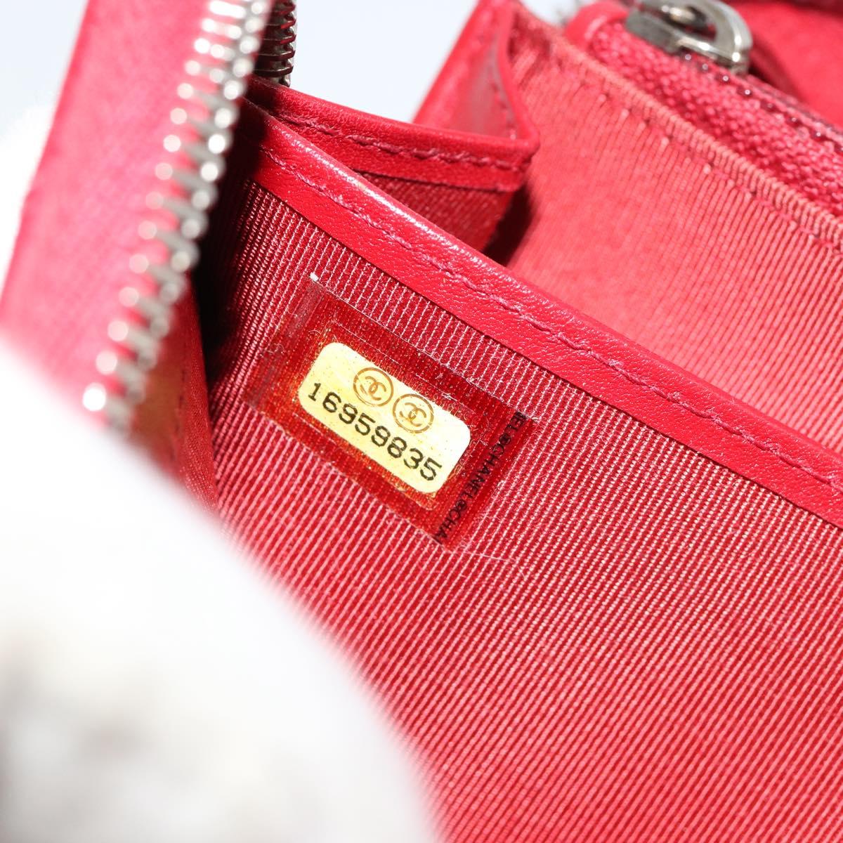 CHANEL Matelasse Long Wallet Caviar Skin Red Silver CC Auth 181674A