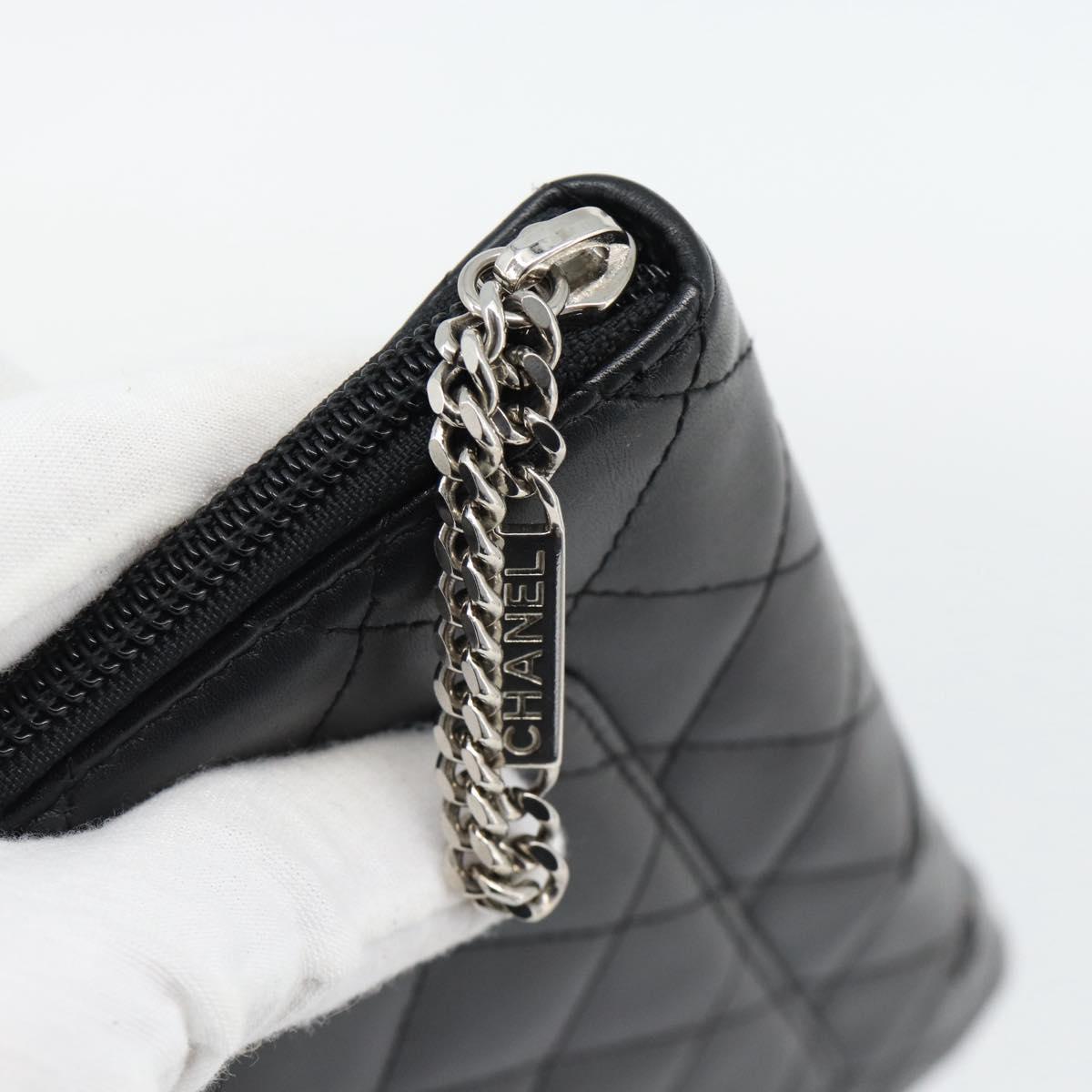 CHANEL Matelasse Cambon Line Long Wallet Leather Black Silver CC Auth 181675V