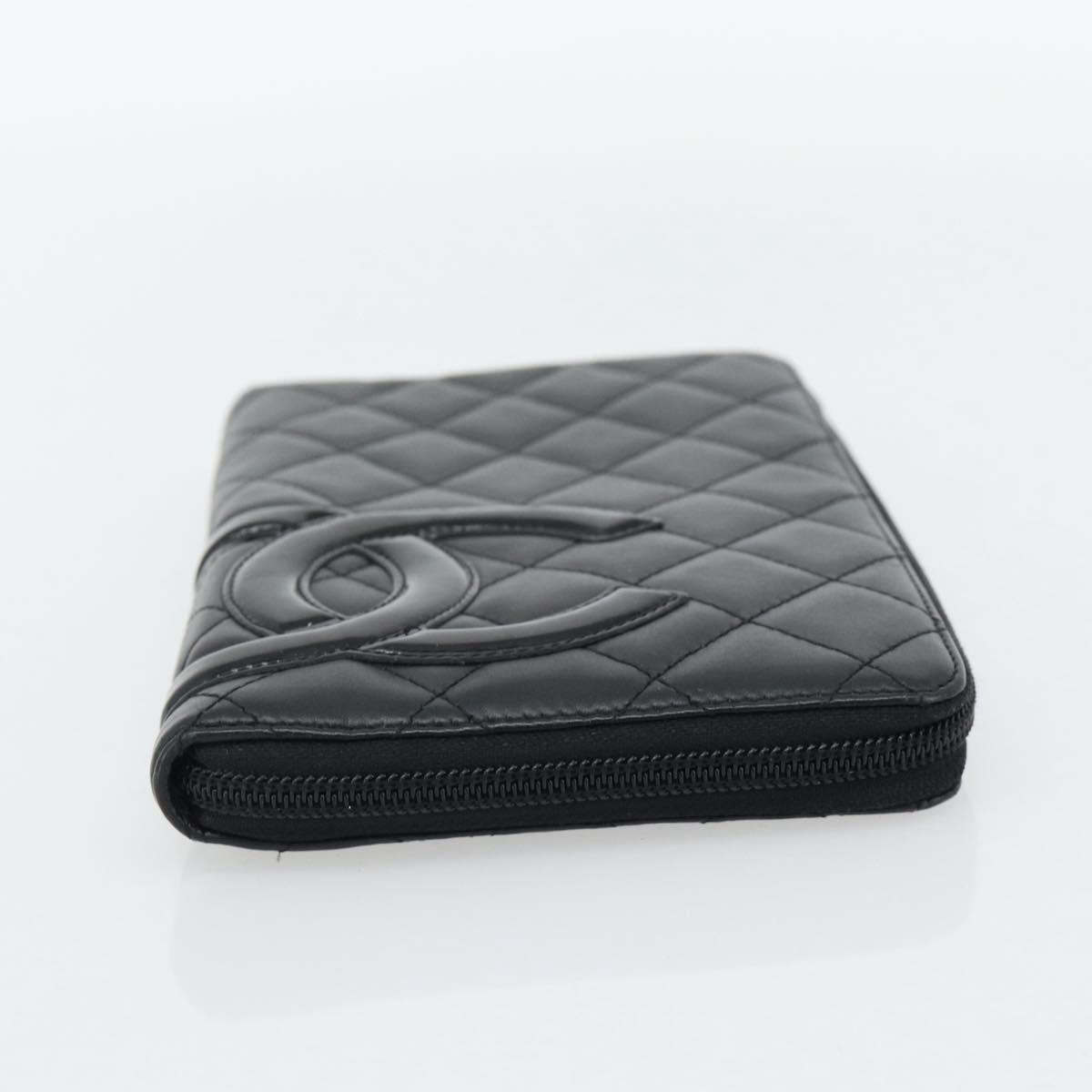 CHANEL Matelasse Cambon Line Long Wallet Leather Black Silver CC Auth 181675V