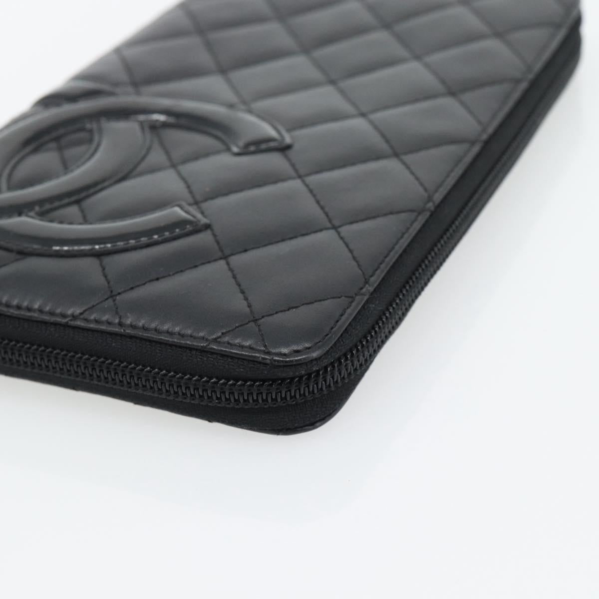 CHANEL Matelasse Cambon Line Long Wallet Leather Black Silver CC Auth 181675V