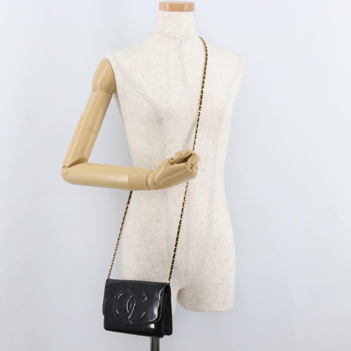 CHANEL COCO Mark Chain Shoulder Bag Patent leather Black Gold CC Auth 181676A