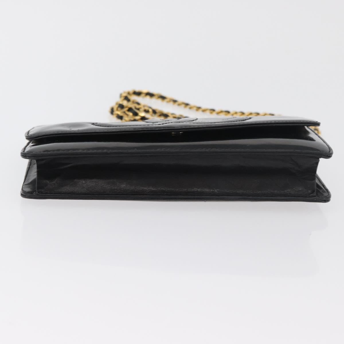 CHANEL COCO Mark Chain Shoulder Bag Patent leather Black Gold CC Auth 181676A