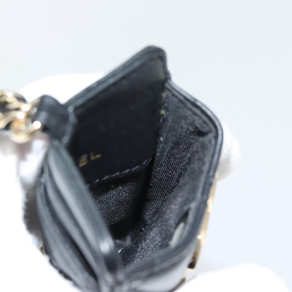 CHANEL Matelasse Chain Card Case Lamb Skin Black Gold CC Auth 181678A