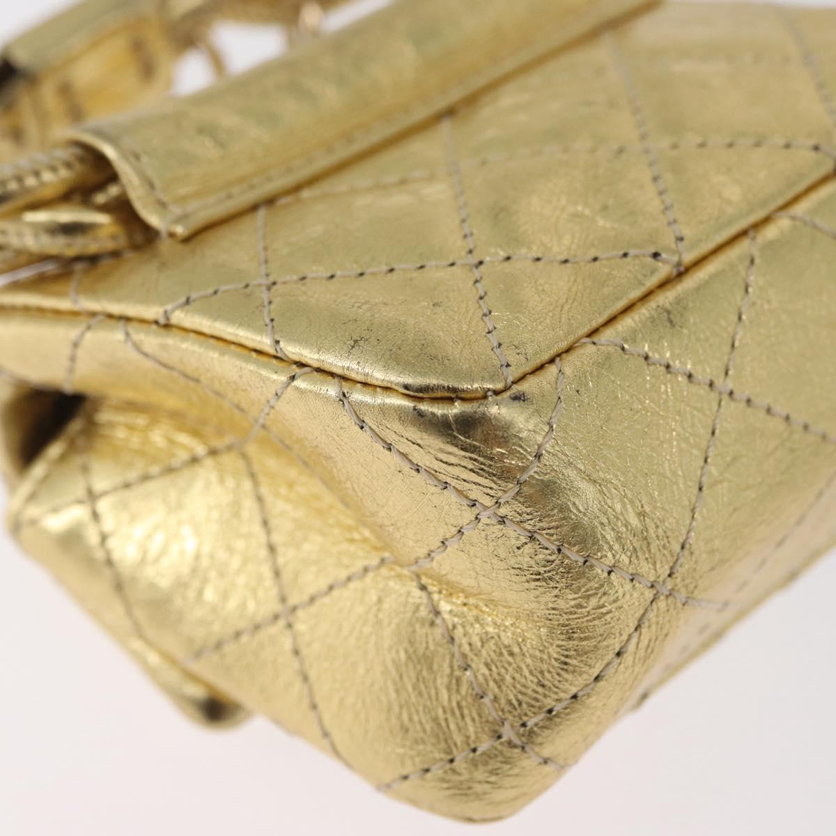 CHANEL Matelasse 2.55 Pouch Leather Gold CC Auth 181679SM