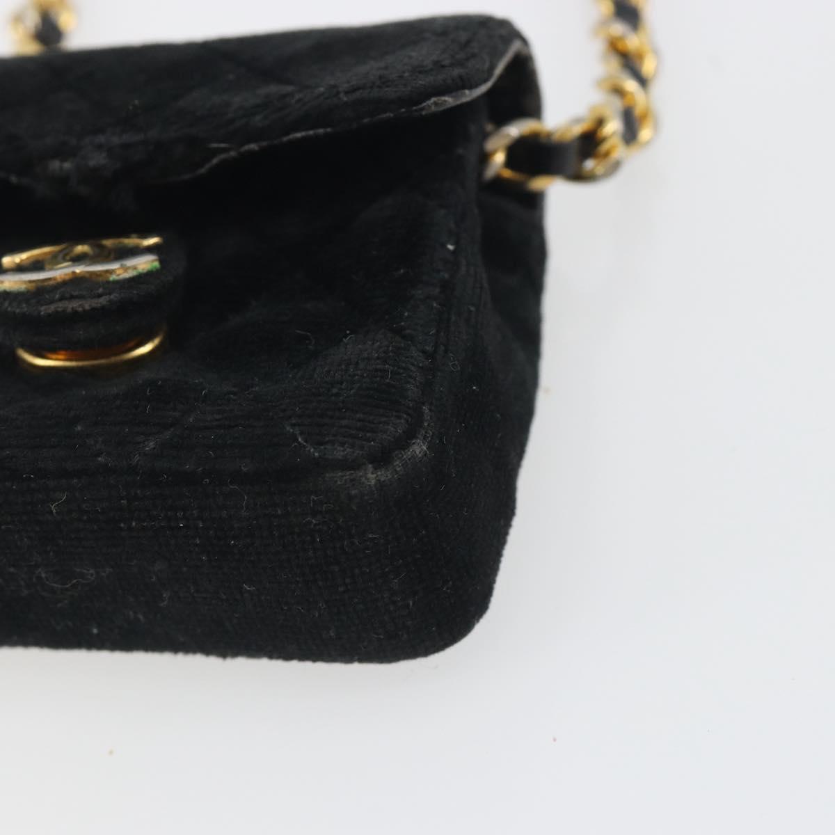 CHANEL Mini Matelasse Neck Pouch Velor Black Gold CC Auth 181680