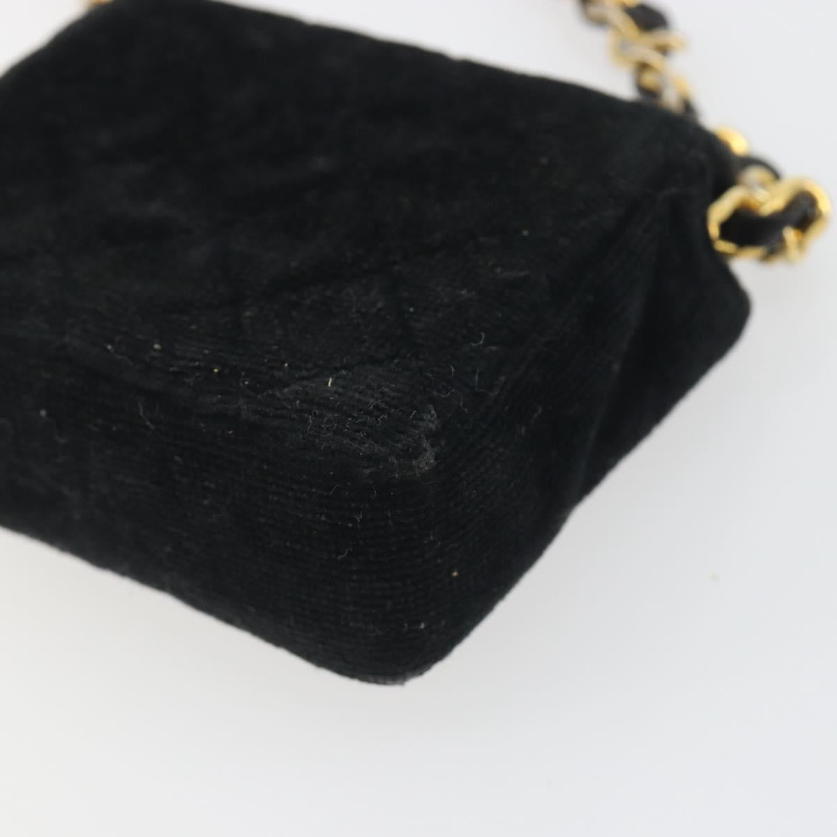 CHANEL Mini Matelasse Neck Pouch Velor Black Gold CC Auth 181680