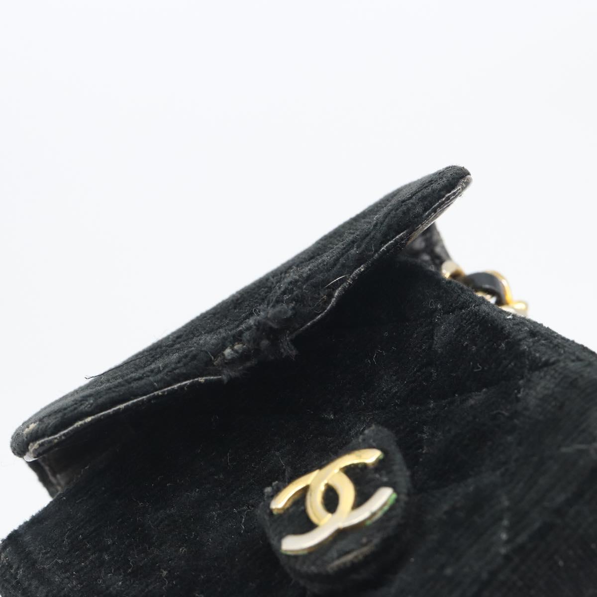 CHANEL Mini Matelasse Neck Pouch Velor Black Gold CC Auth 181680