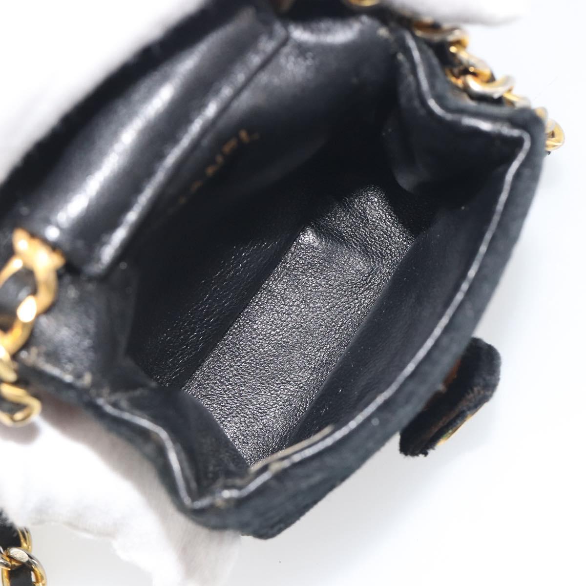 CHANEL Mini Matelasse Neck Pouch Velor Black Gold CC Auth 181680