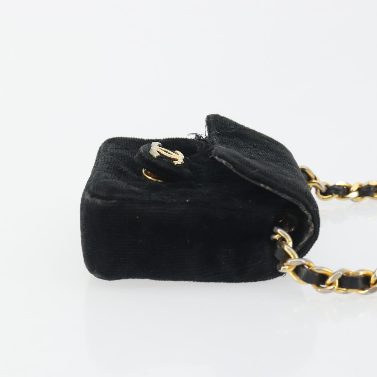 CHANEL Mini Matelasse Neck Pouch Velor Black Gold CC Auth 181680