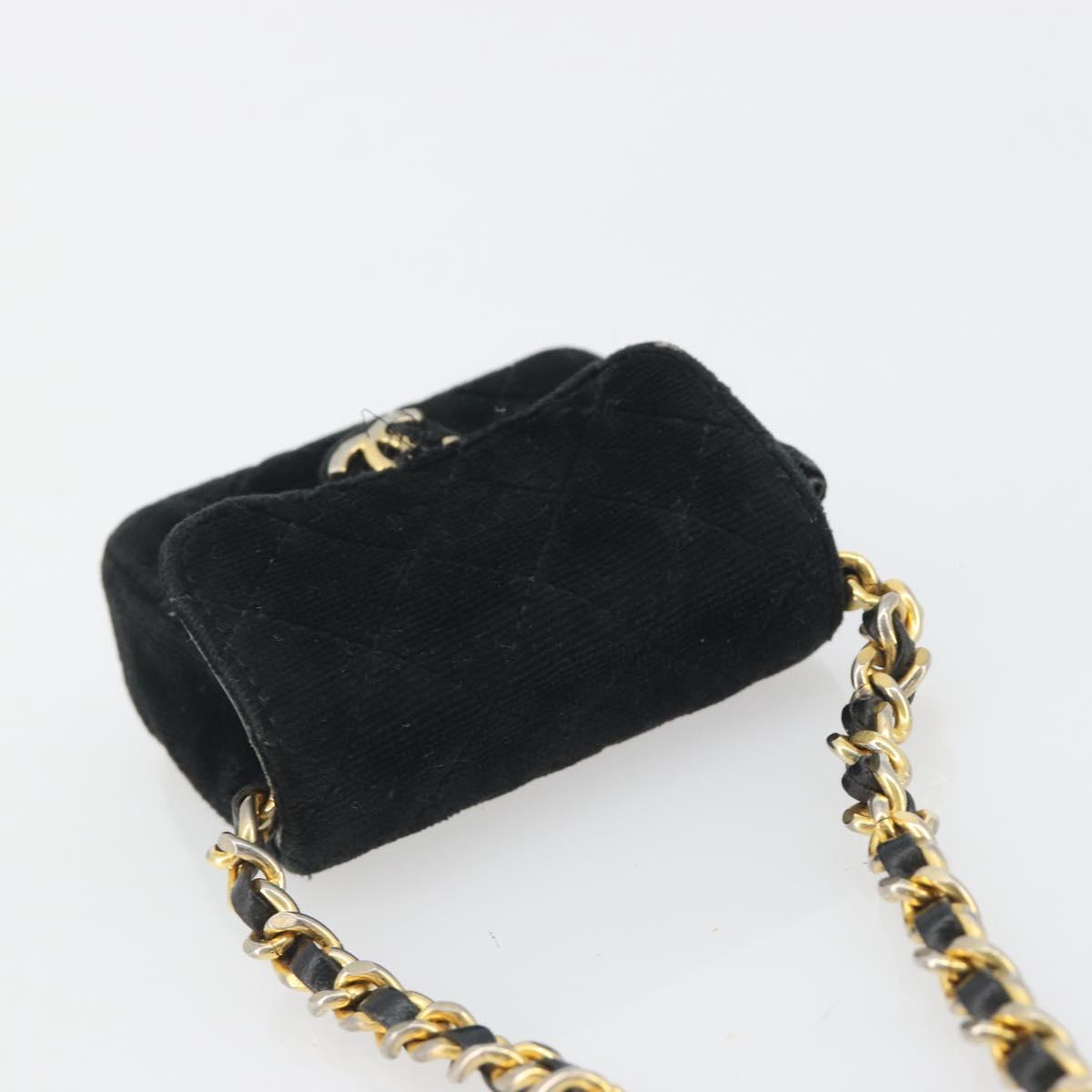 CHANEL Mini Matelasse Neck Pouch Velor Black Gold CC Auth 181680