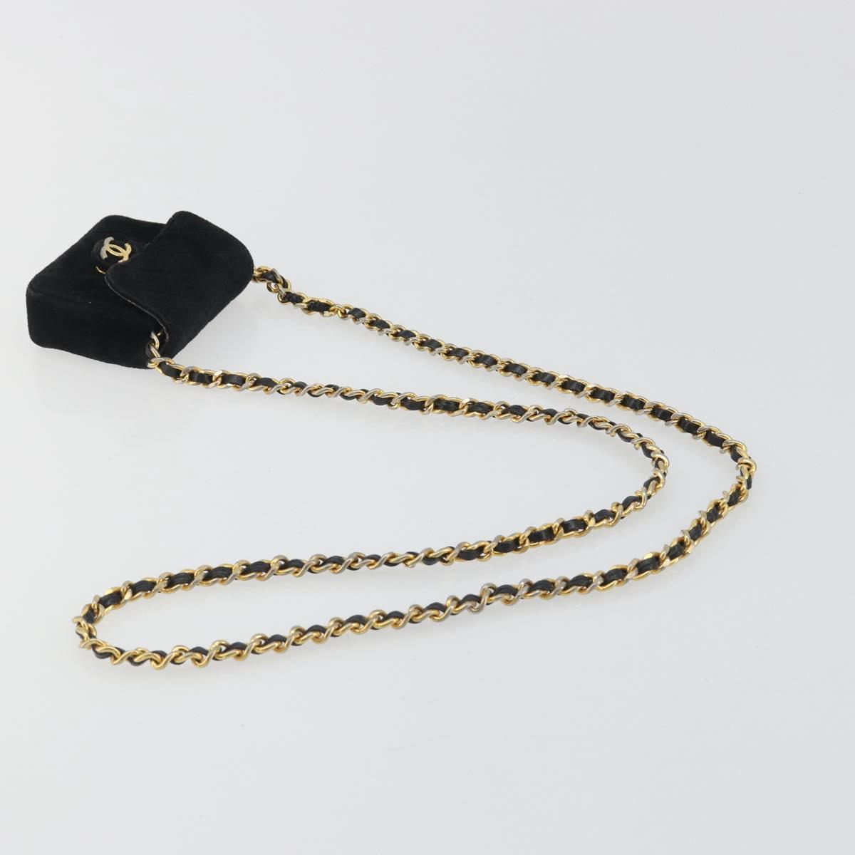 CHANEL Mini Matelasse Neck Pouch Velor Black Gold CC Auth 181680