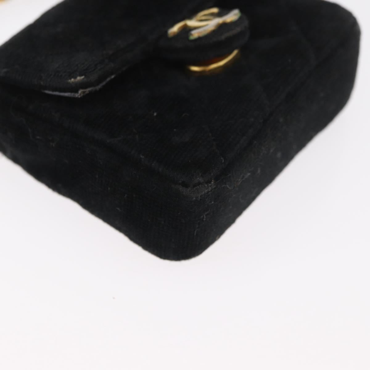 CHANEL Mini Matelasse Neck Pouch Velor Black Gold CC Auth 181680A