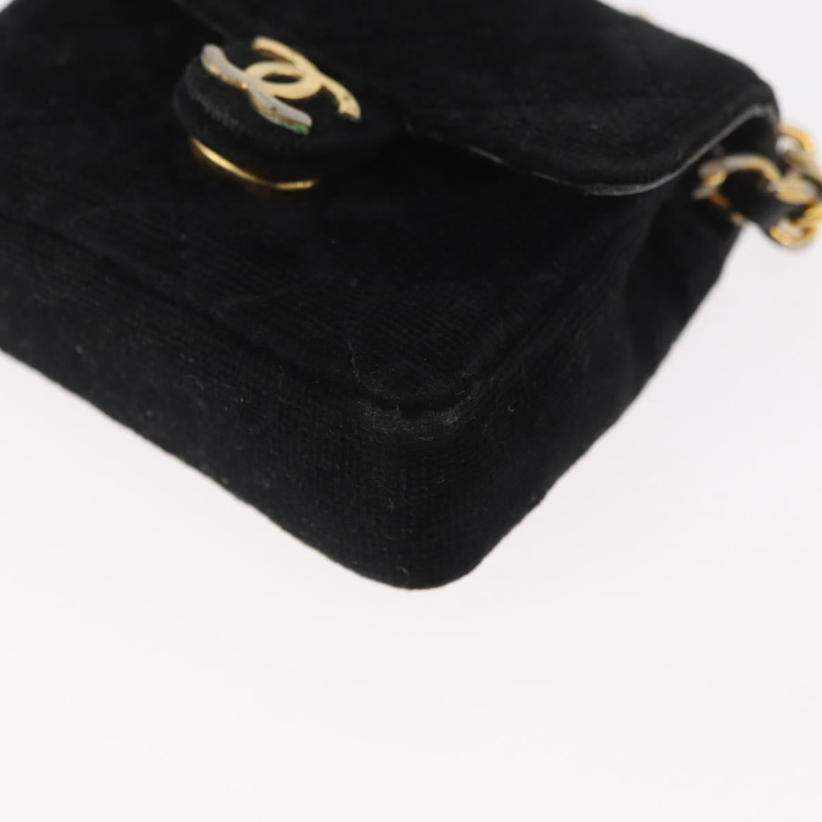 CHANEL Mini Matelasse Neck Pouch Velor Black Gold CC Auth 181680A