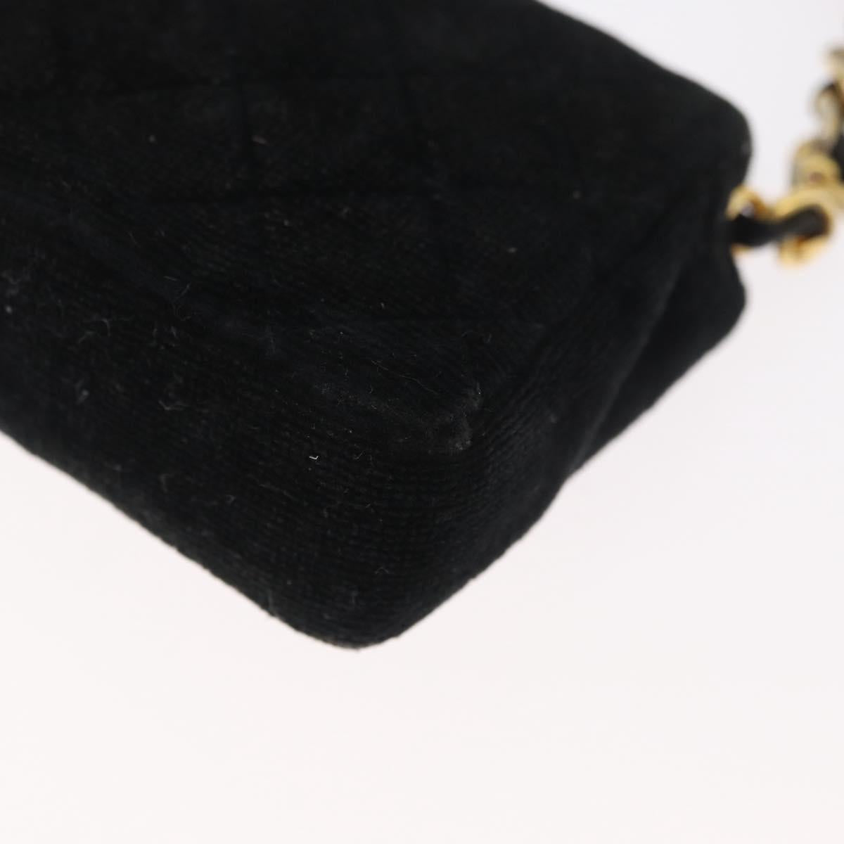 CHANEL Mini Matelasse Neck Pouch Velor Black Gold CC Auth 181680A
