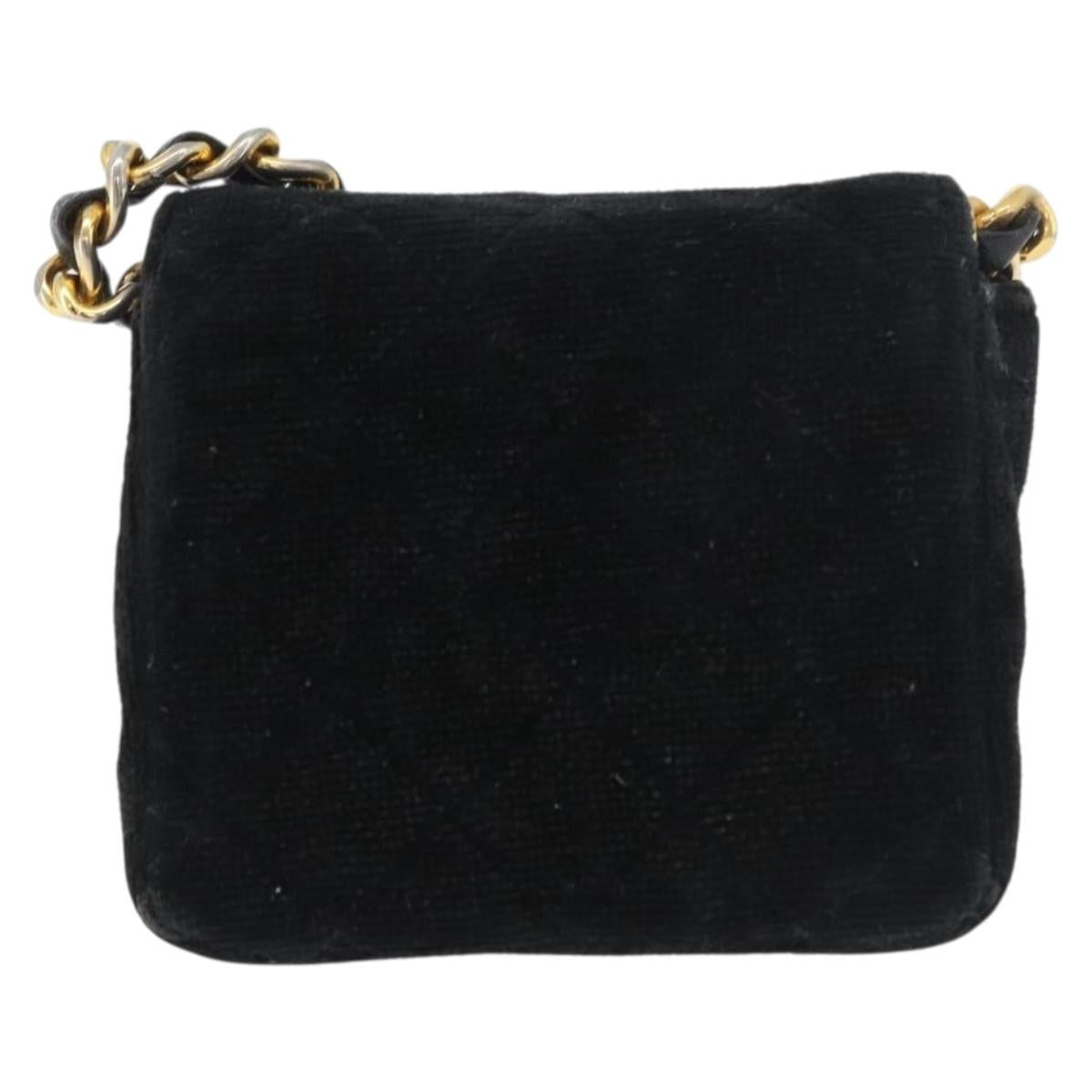 CHANEL Mini Matelasse Neck Pouch Velor Black Gold CC Auth 181680A
