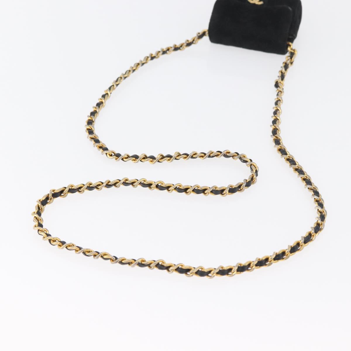 CHANEL Mini Matelasse Neck Pouch Velor Black Gold CC Auth 181680A