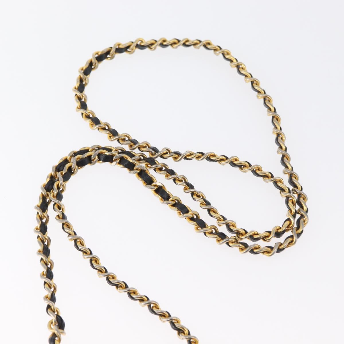 CHANEL Mini Matelasse Neck Pouch Velor Black Gold CC Auth 181680A