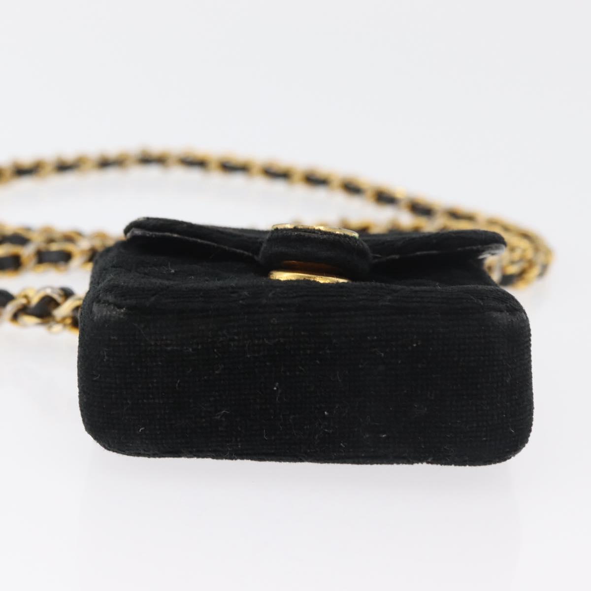 CHANEL Mini Matelasse Neck Pouch Velor Black Gold CC Auth 181680A