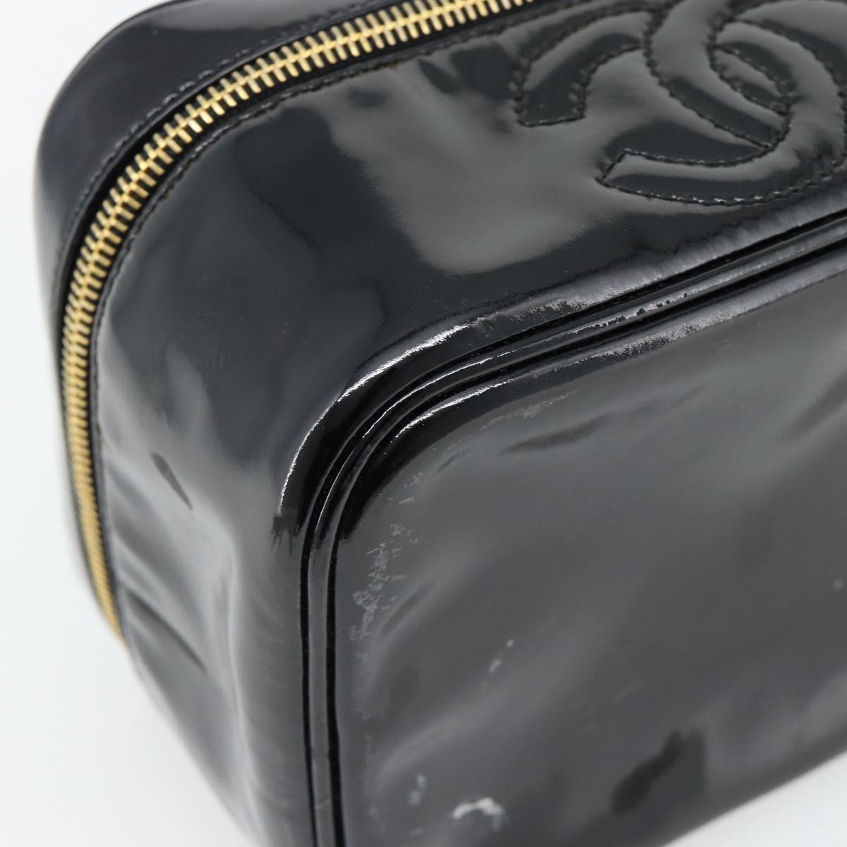 CHANEL COCO Mark Vanity Hand Bag Patent Leather Black Gold CC Auth 181704