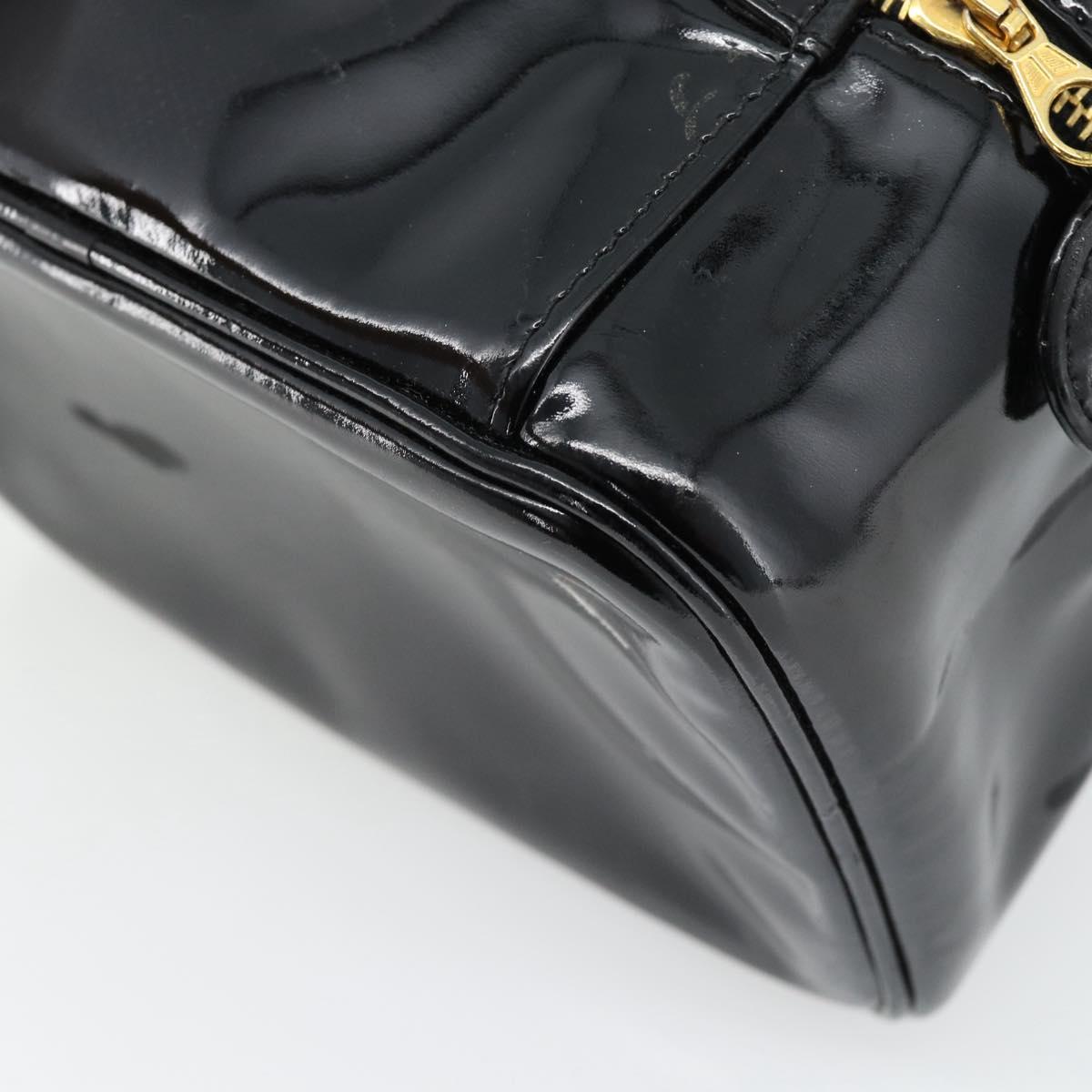 CHANEL COCO Mark Vanity Hand Bag Patent Leather Black Gold CC Auth 181704
