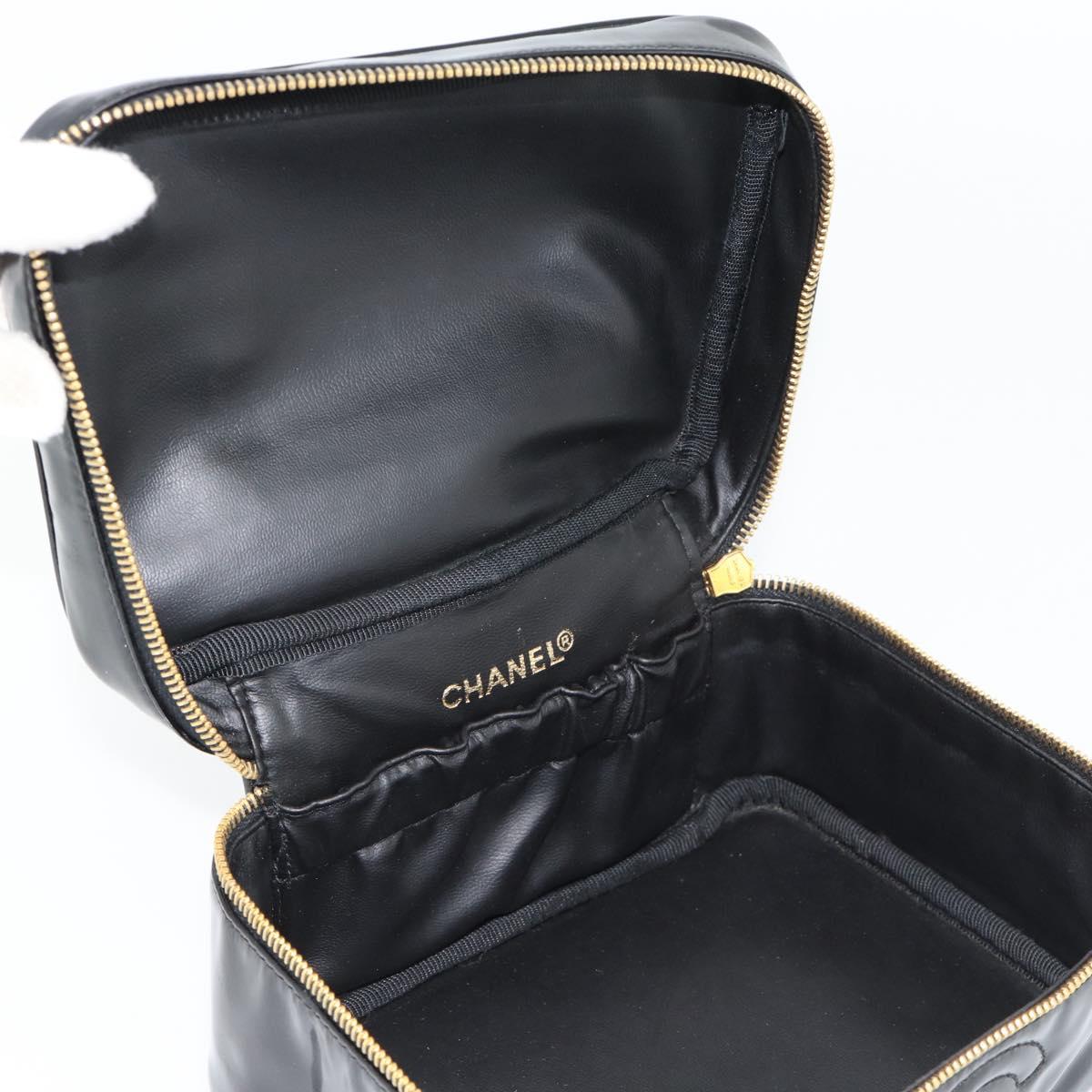 CHANEL COCO Mark Vanity Hand Bag Patent Leather Black Gold CC Auth 181704