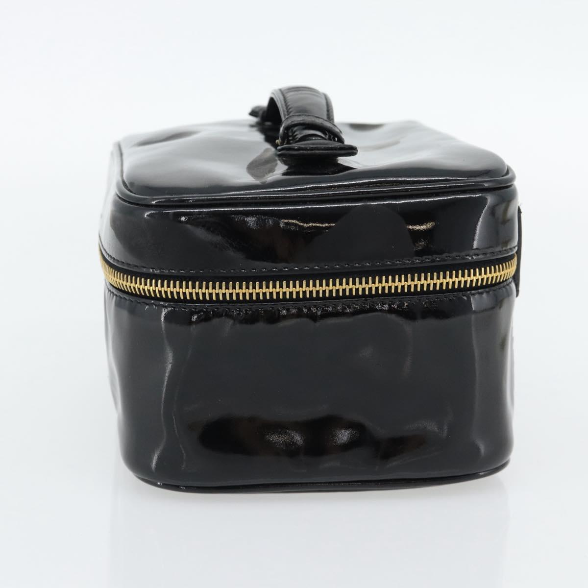 CHANEL COCO Mark Vanity Hand Bag Patent Leather Black Gold CC Auth 181704