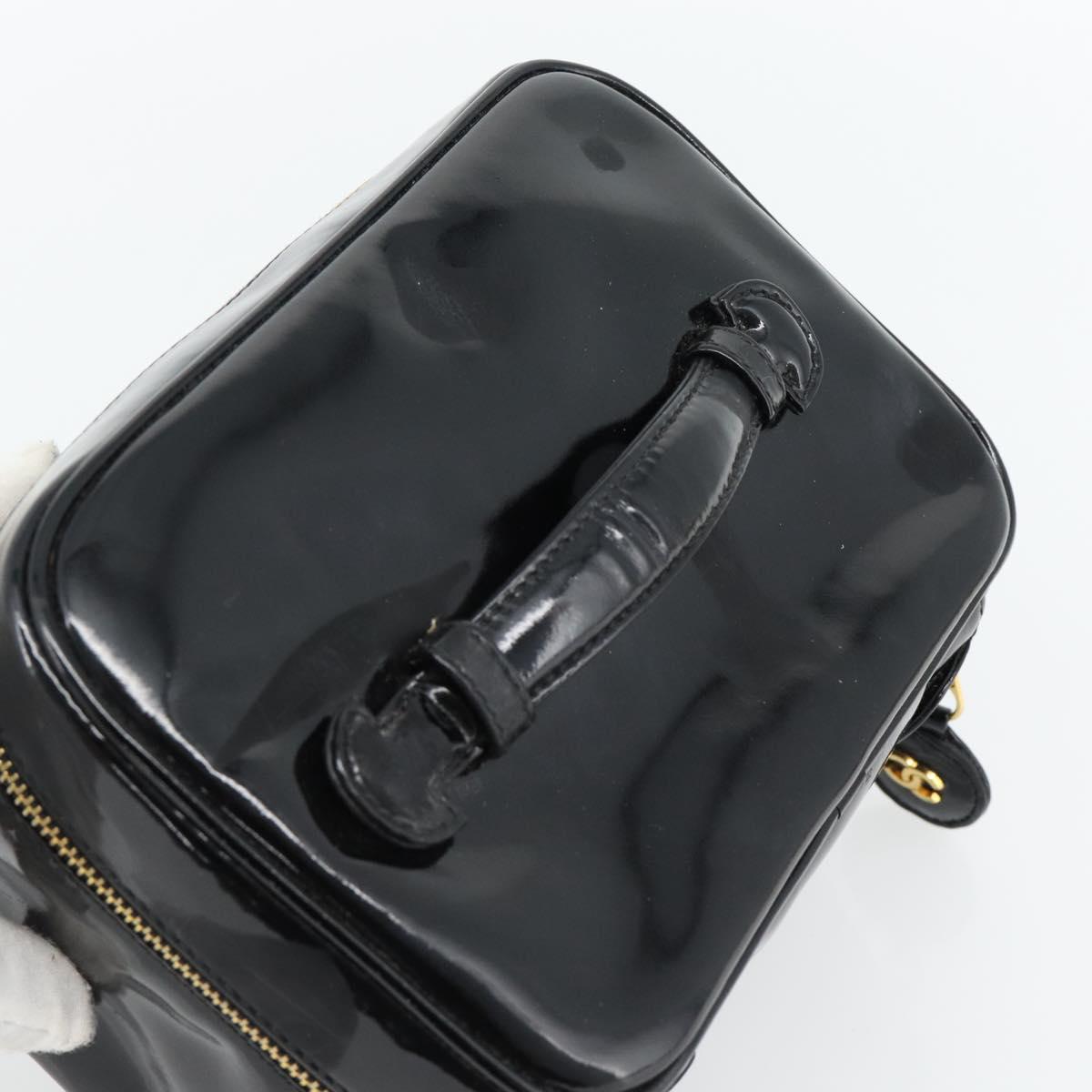 CHANEL COCO Mark Vanity Hand Bag Patent Leather Black Gold CC Auth 181704