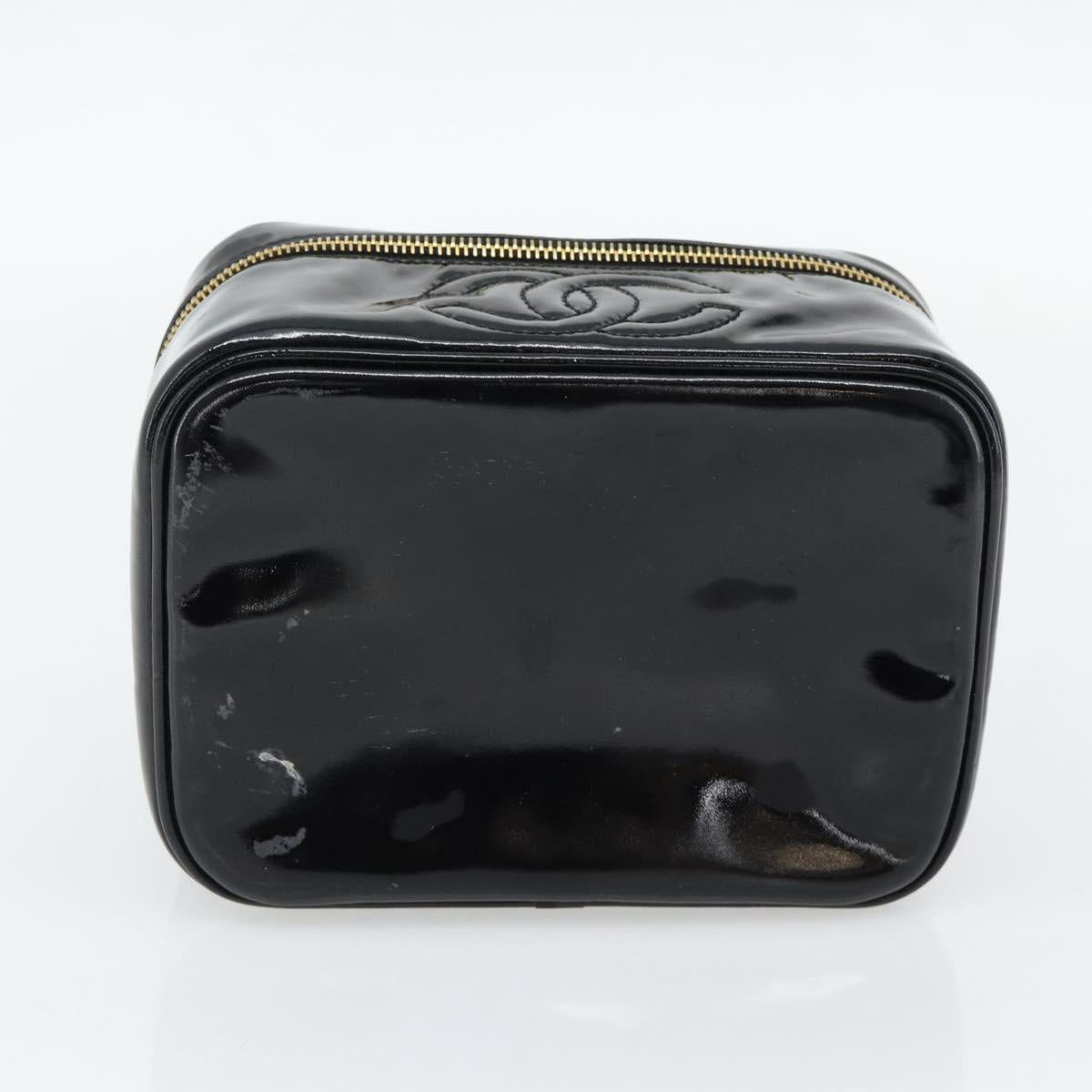 CHANEL COCO Mark Vanity Hand Bag Patent Leather Black Gold CC Auth 181704