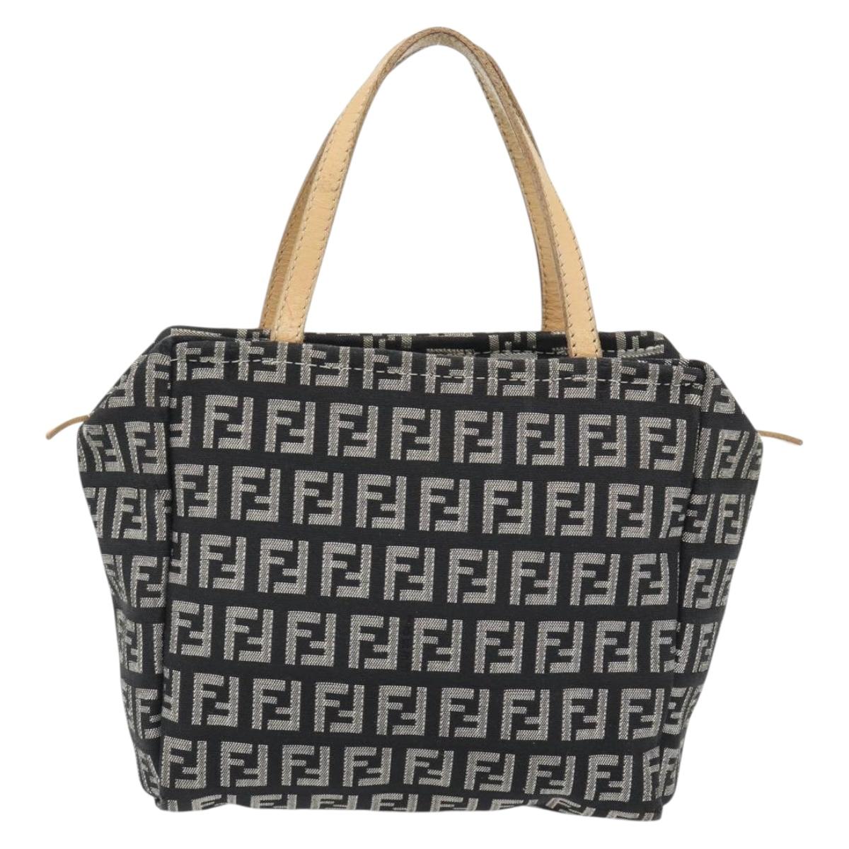 FENDI Zucchino Canvas Hand Bag Black Gold Auth 181708