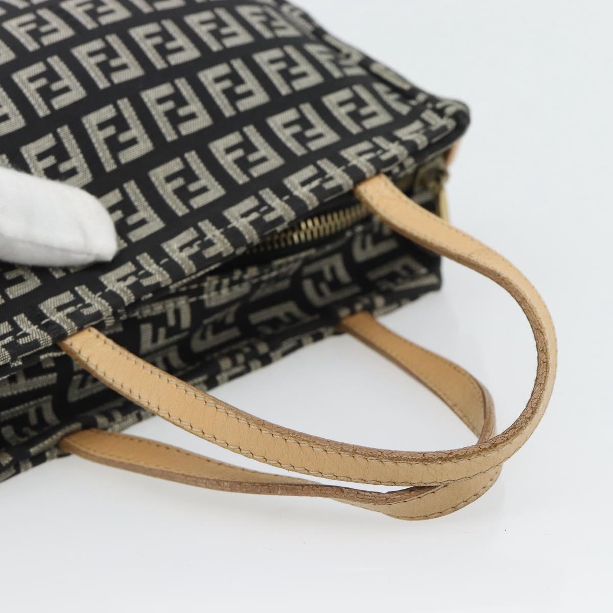 FENDI Zucchino Canvas Hand Bag Black Gold Auth 181708
