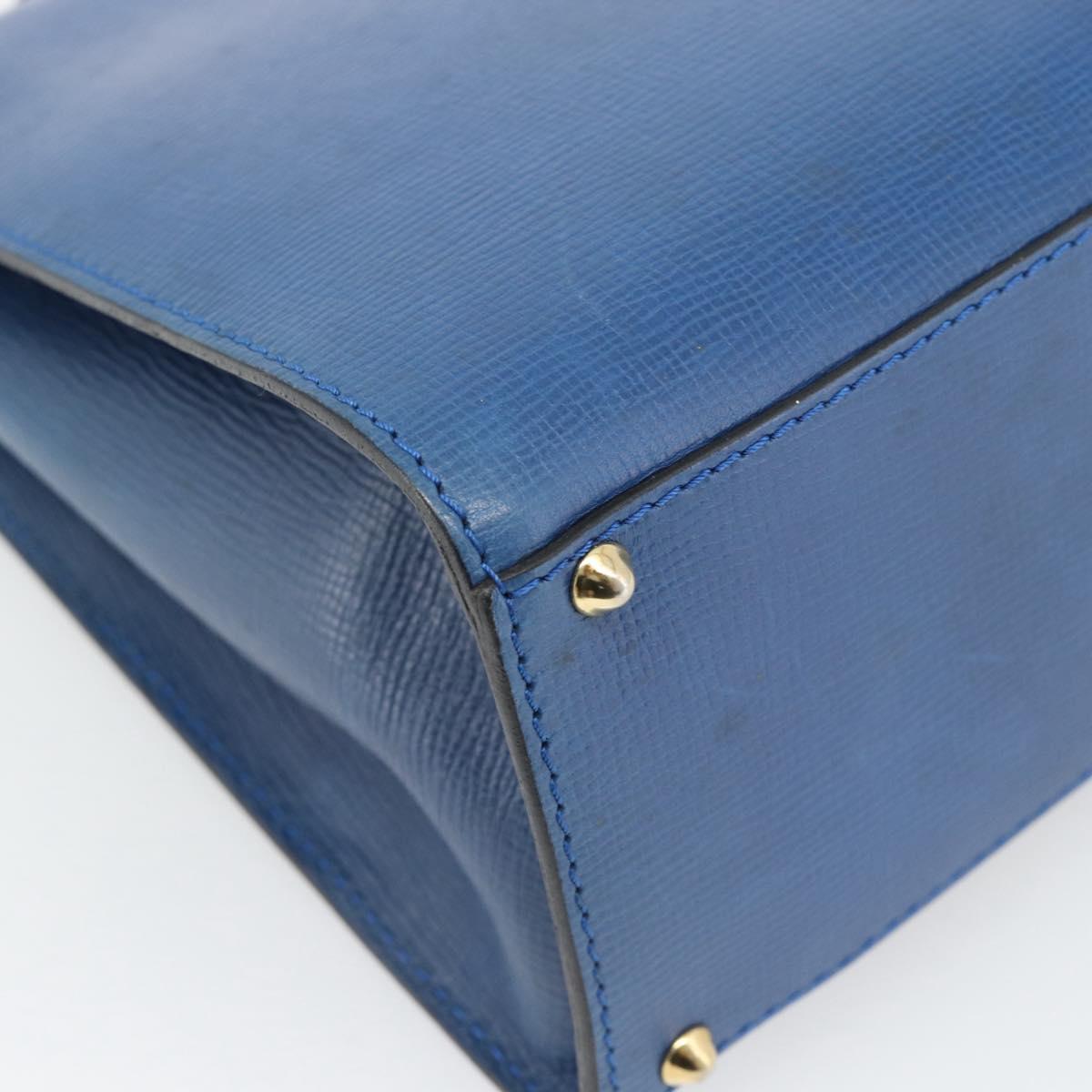 CELINE Circle Hand Bag Leather Blue Gold Auth 181709A