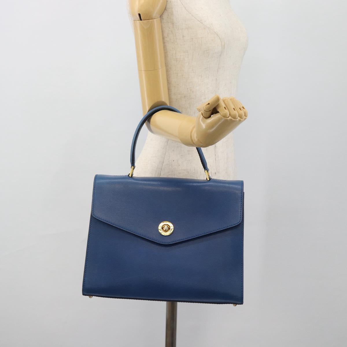 CELINE Circle Hand Bag Leather Blue Gold Auth 181709A