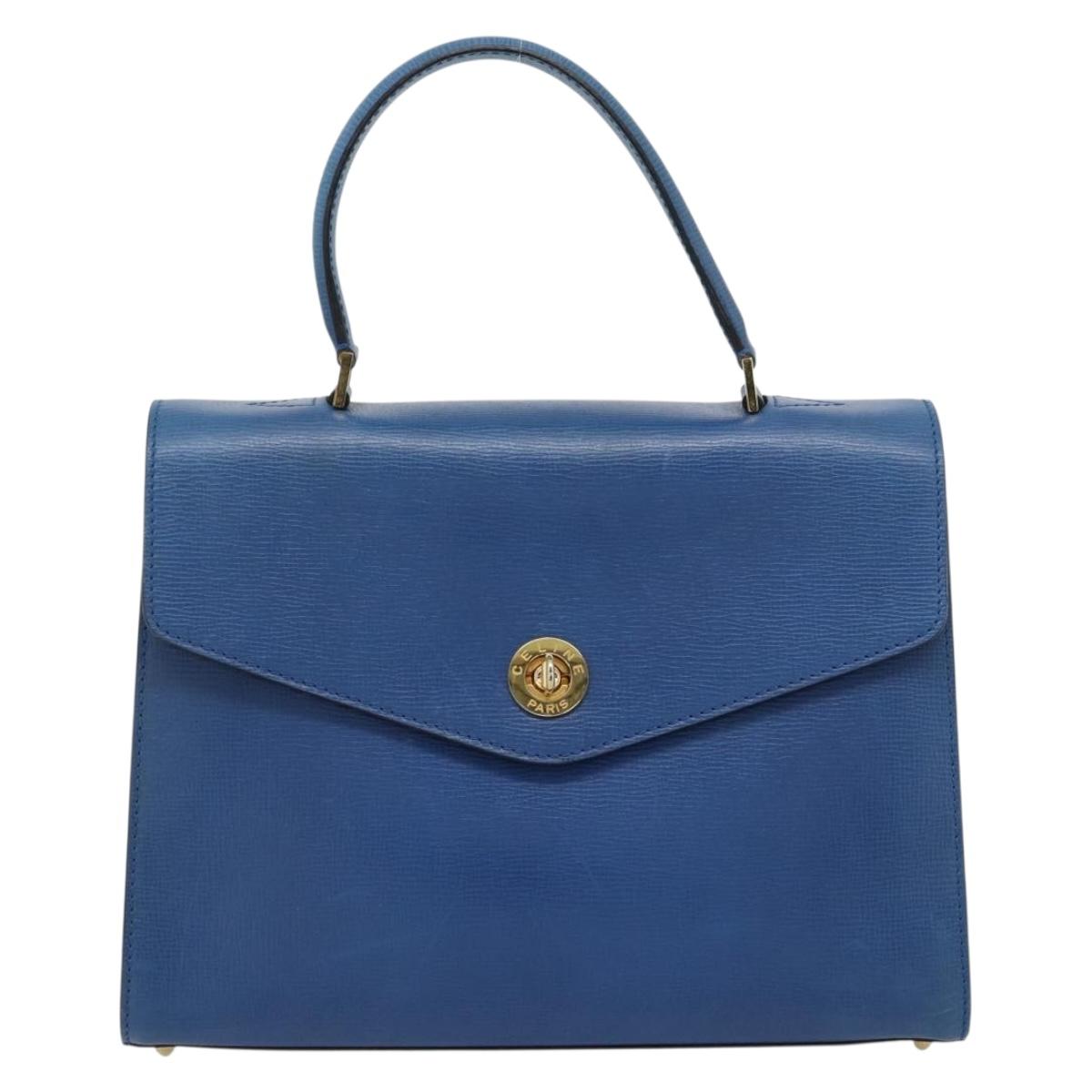 CELINE Circle Hand Bag Leather Blue Gold Auth 181709A