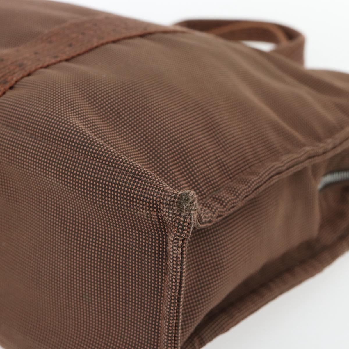 HERMES Fourre Tout MM Hand Bag Canvas Brown Silver Auth 181710