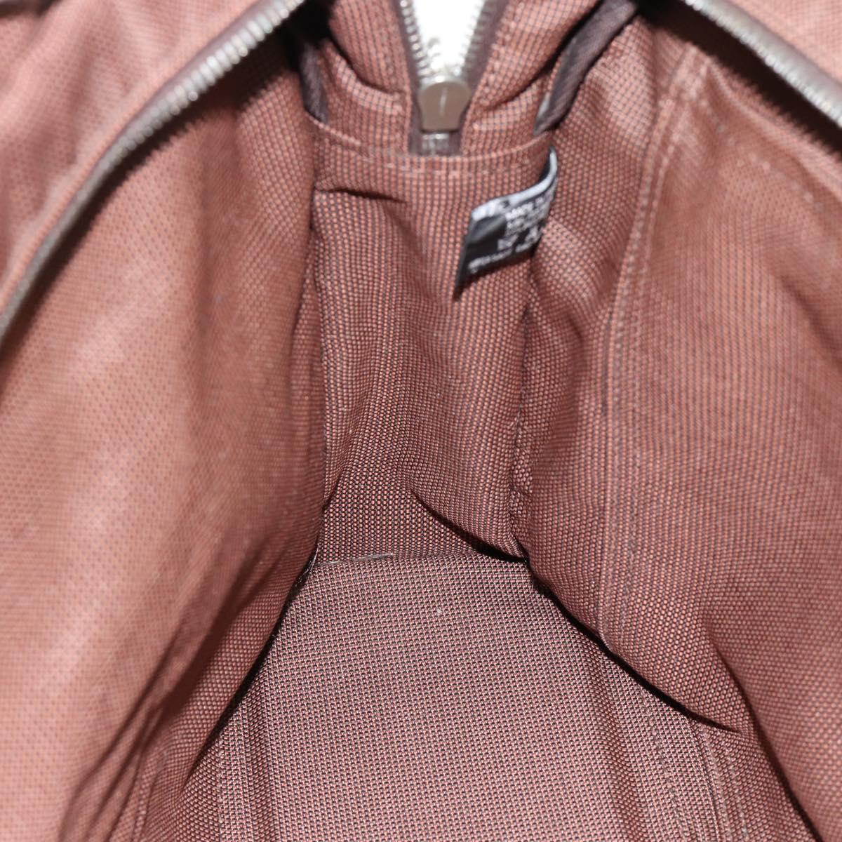HERMES Fourre Tout MM Hand Bag Canvas Brown Silver Auth 181710