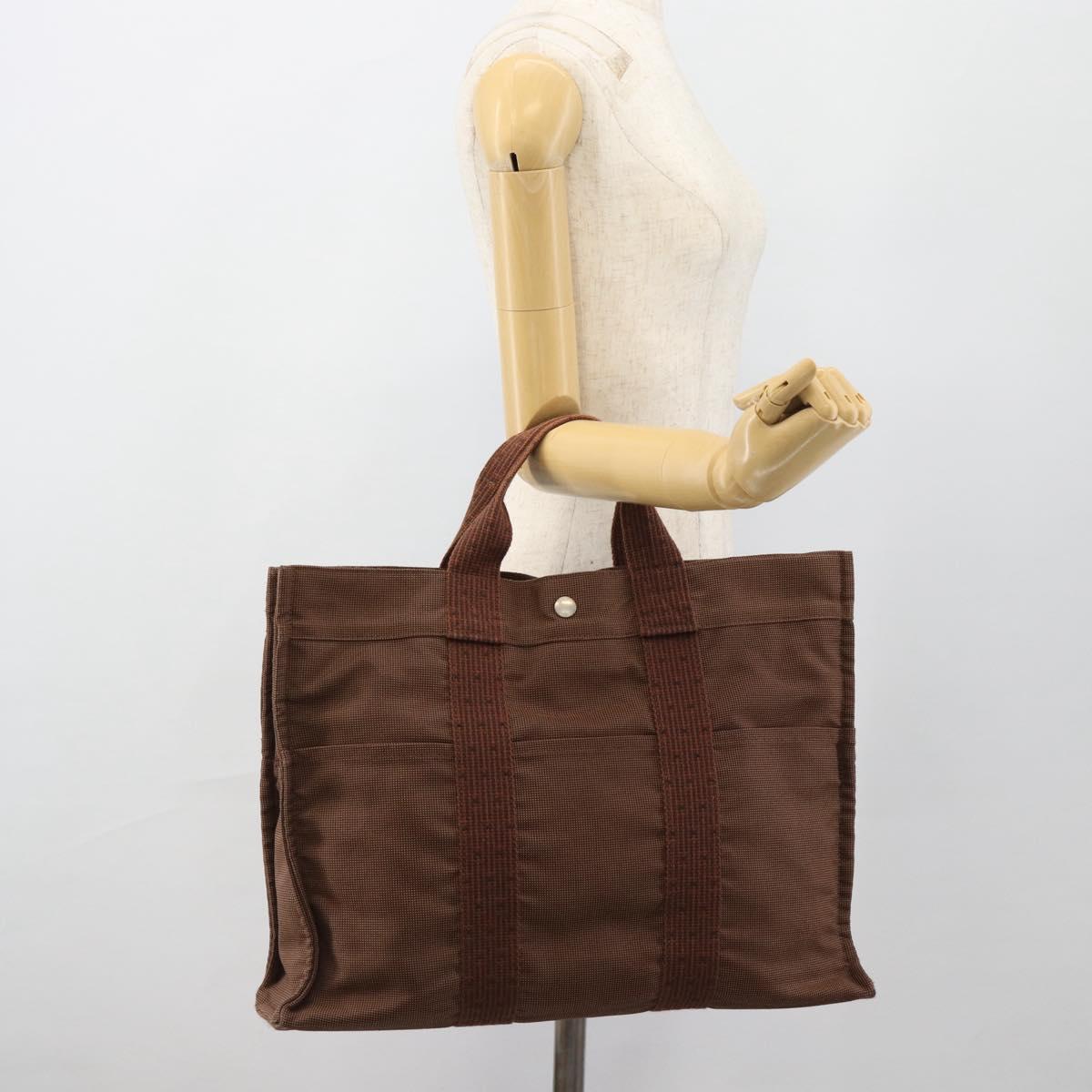 HERMES Fourre Tout MM Hand Bag Canvas Brown Silver Auth 181710