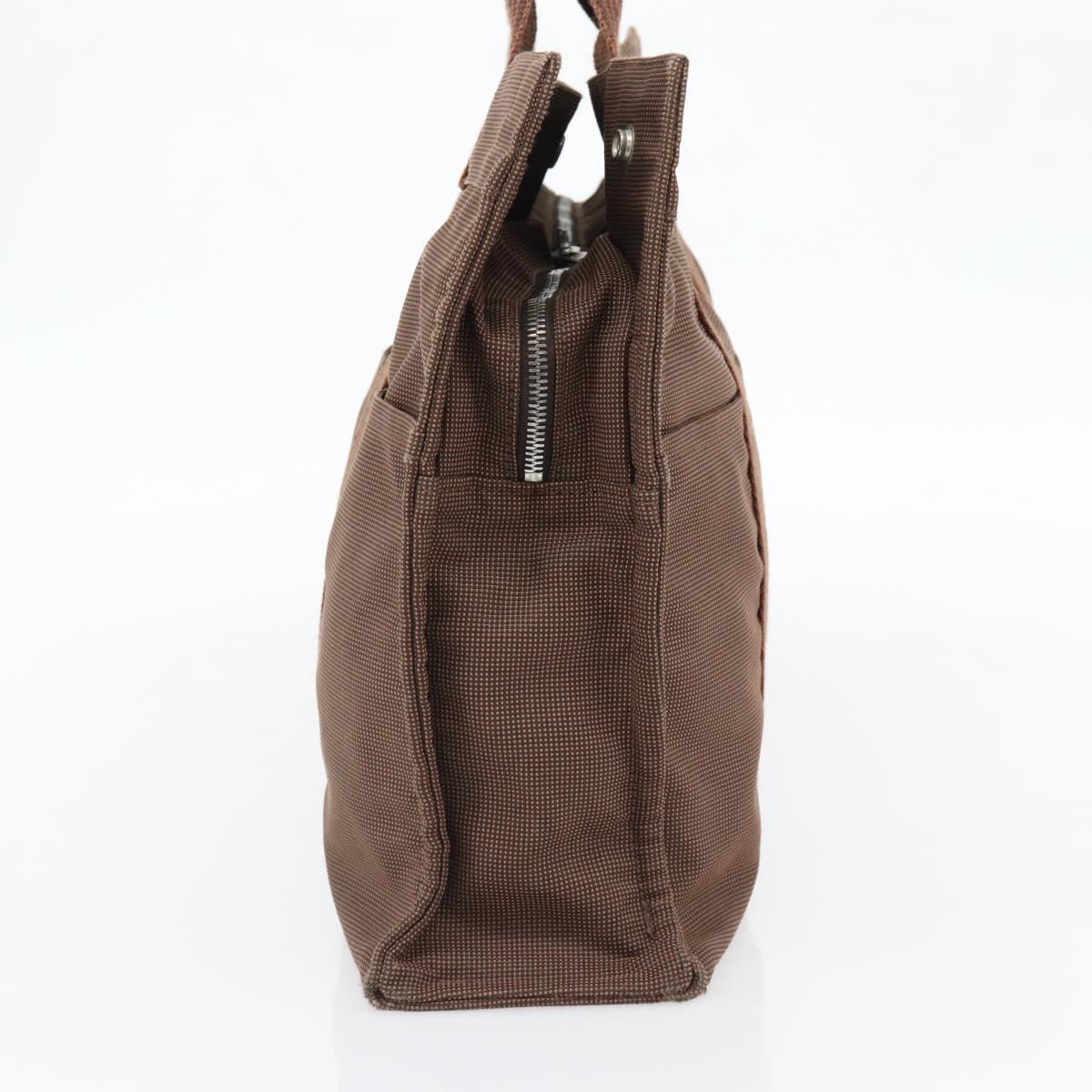 HERMES Fourre Tout MM Hand Bag Canvas Brown Silver Auth 181710