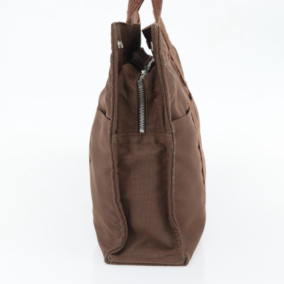 HERMES Fourre Tout MM Hand Bag Canvas Brown Silver Auth 181710