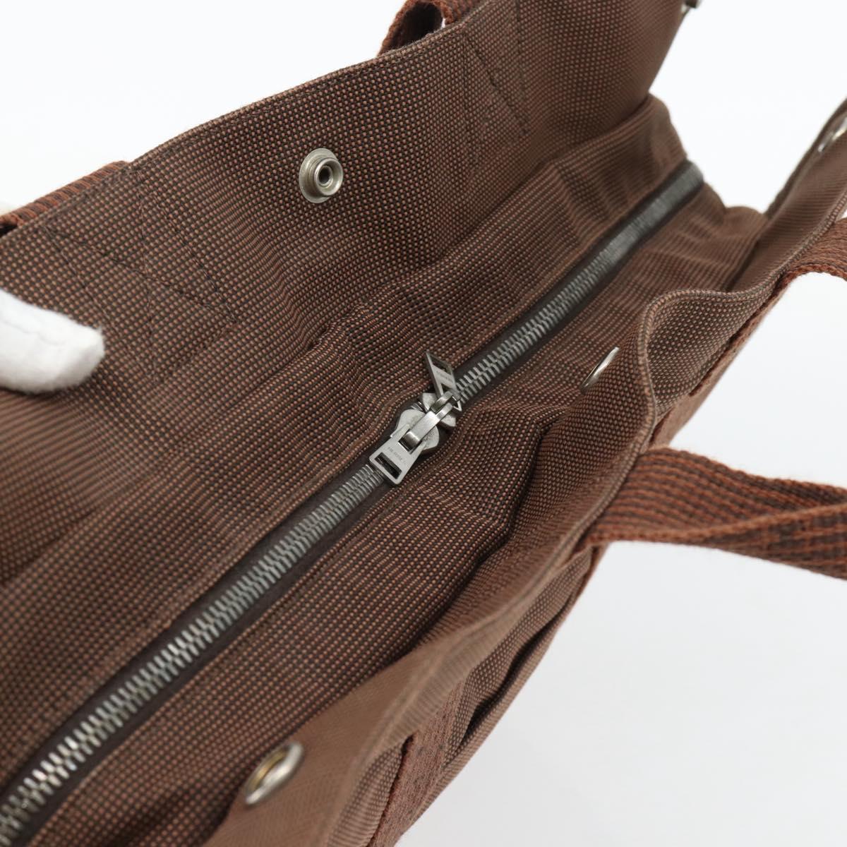HERMES Fourre Tout MM Hand Bag Canvas Brown Silver Auth 181710