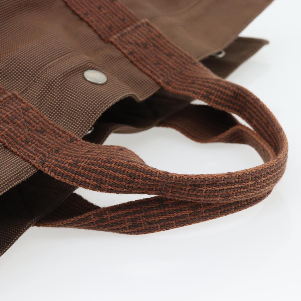 HERMES Fourre Tout MM Hand Bag Canvas Brown Silver Auth 181710