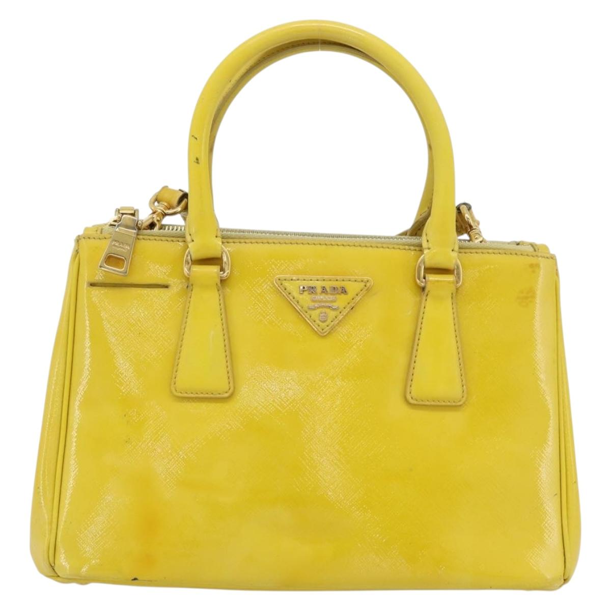 PRADA Galleria Hand Bag Patent Leather 2way Yellow Gold Auth 181712