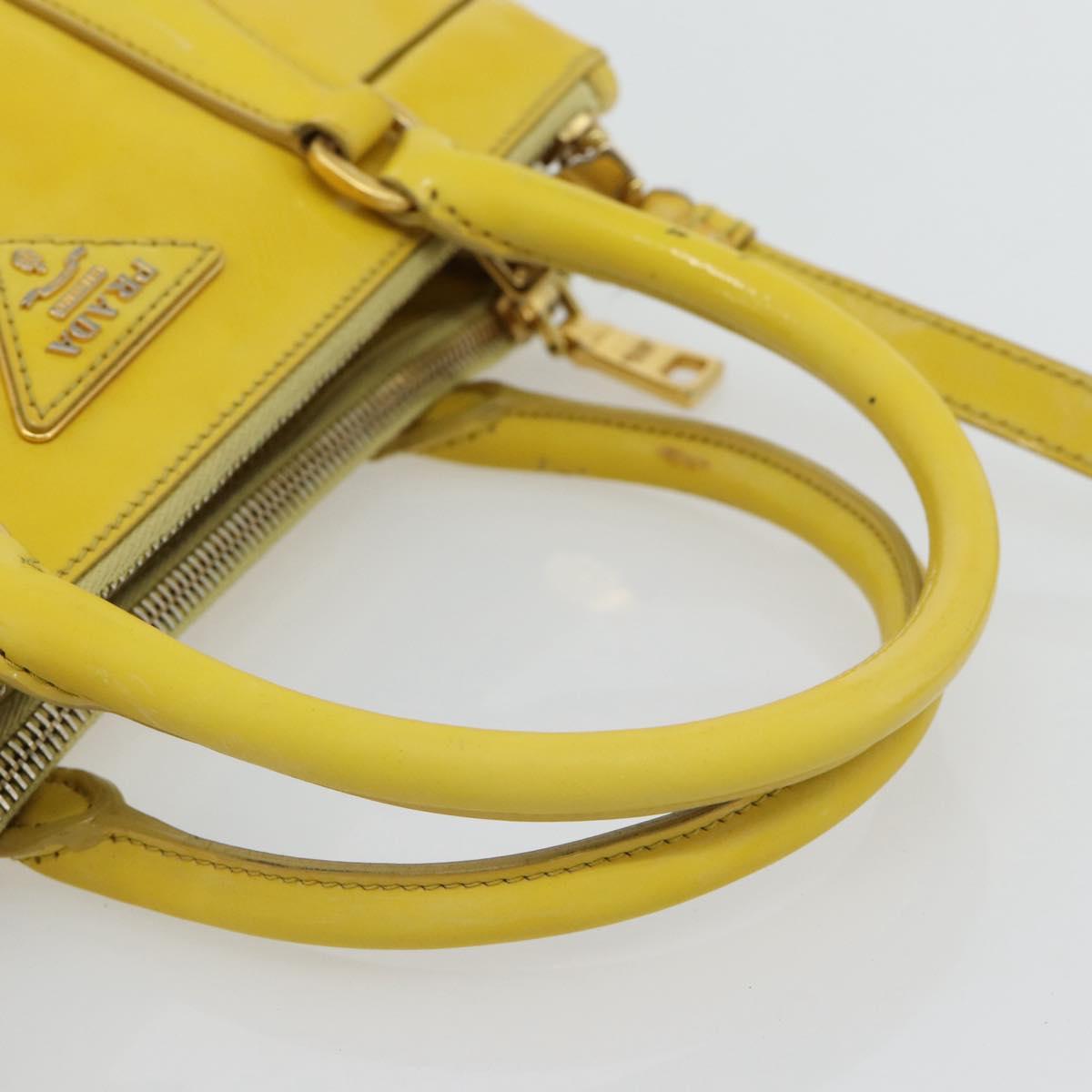 PRADA Galleria Hand Bag Patent Leather 2way Yellow Gold Auth 181712