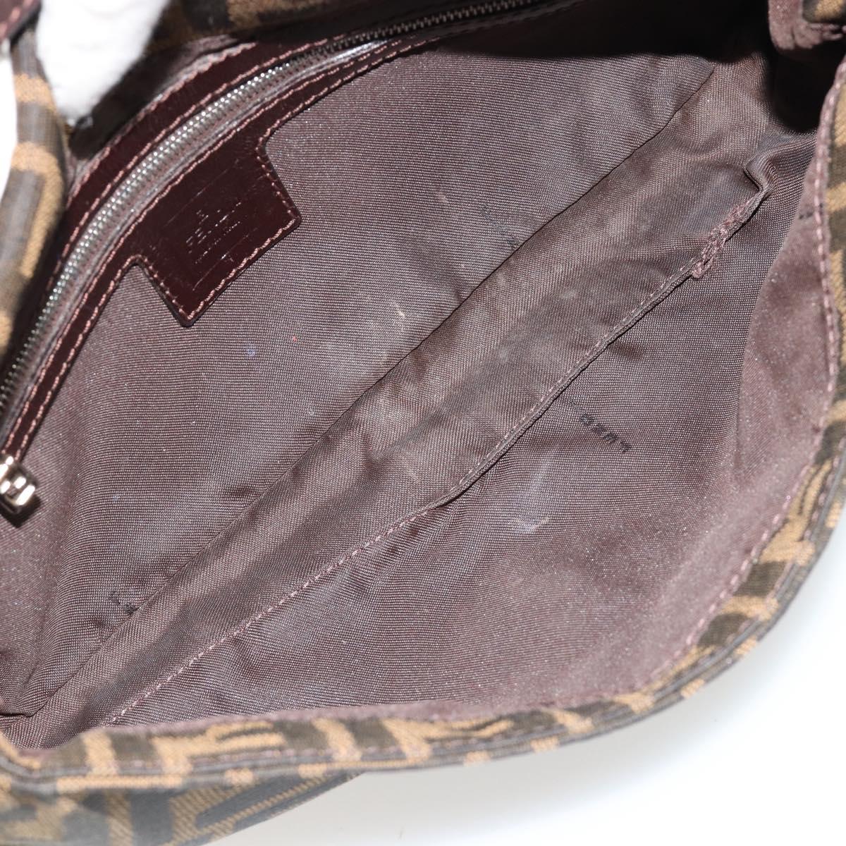 FENDI Zucca Canvas Mamma Baguette Shoulder Bag Black Brown Auth 181715V
