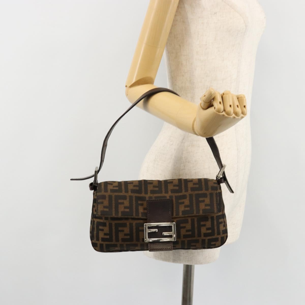 FENDI Zucca Canvas Mamma Baguette Shoulder Bag Black Brown Auth 181715V