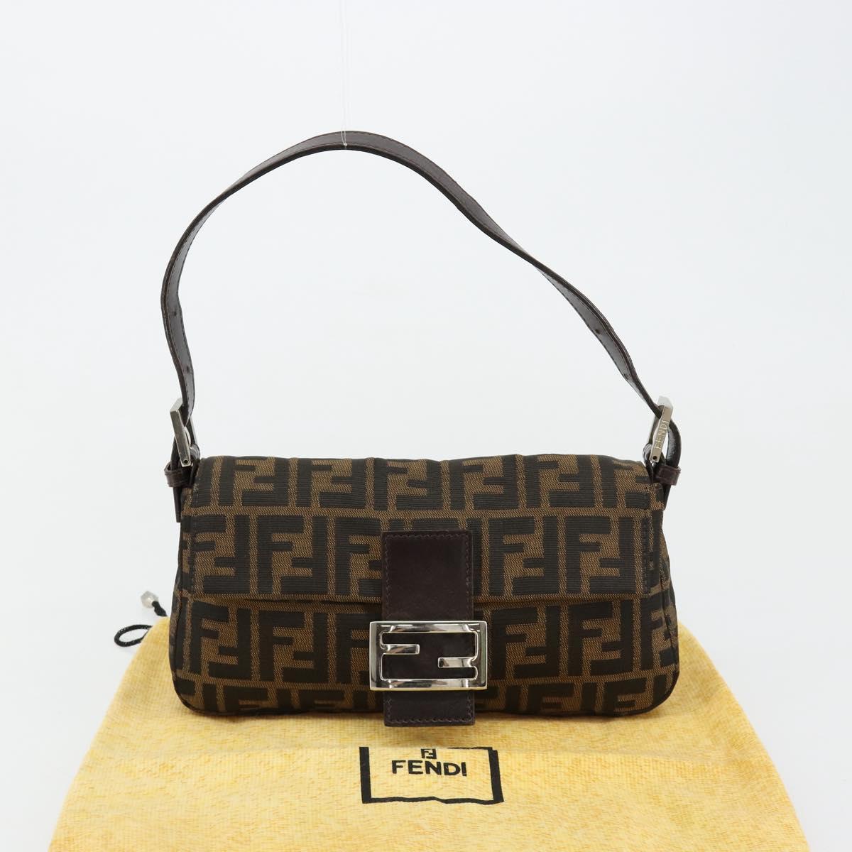 FENDI Zucca Canvas Mamma Baguette Shoulder Bag Black Brown Auth 181715V